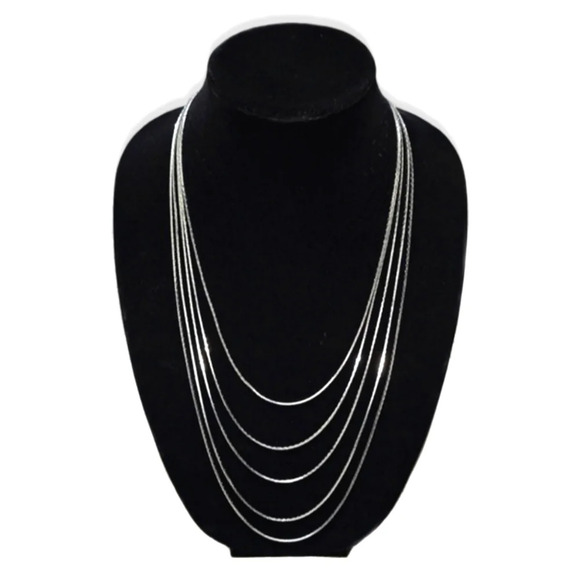 5-Layer Multi Strand Silver Tone Tiered Necklace, Like New, Formal, Single Clasp - Picture 1 of 14